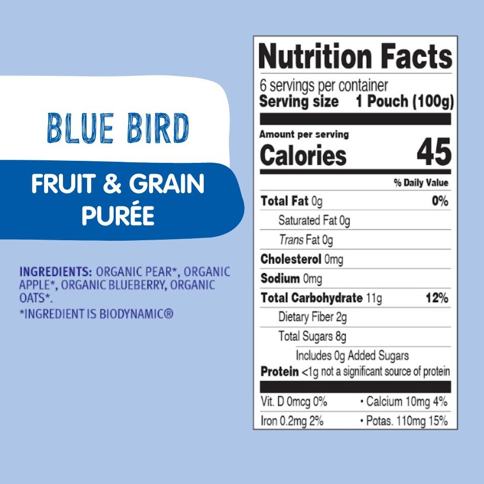 Holle Baby Food Pouches - Organic Fruit & Grain Puree - Blue Bird - Roar Baby Monitors