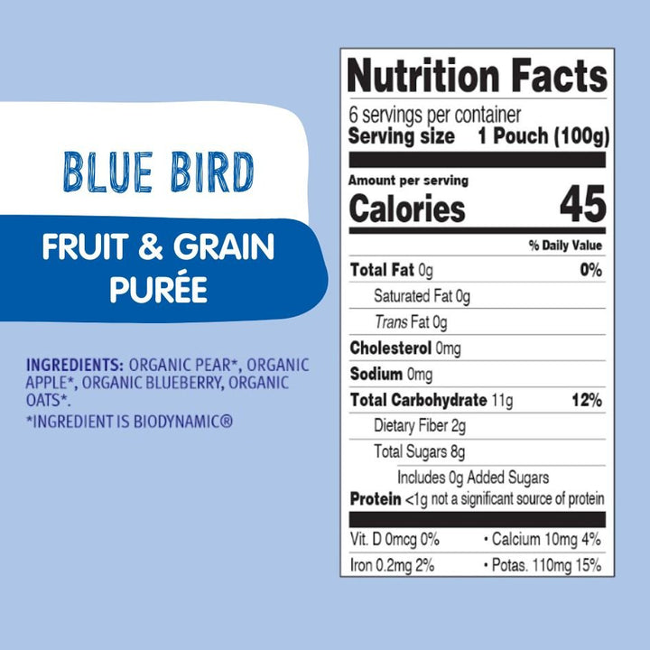 Holle Baby Food Pouches - Organic Fruit & Grain Puree - Blue Bird - Roar Baby Monitors